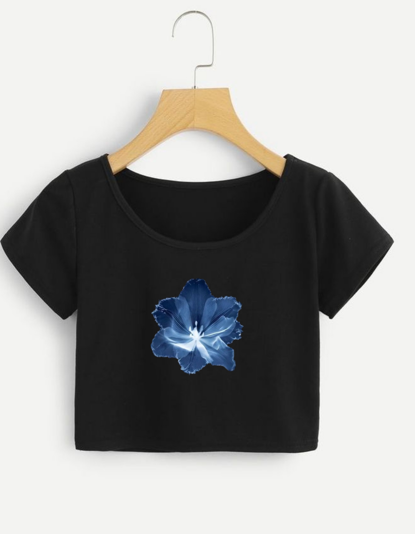 Blue Blossom Minimal Crop Top – Soft & Chic Floral Vibe