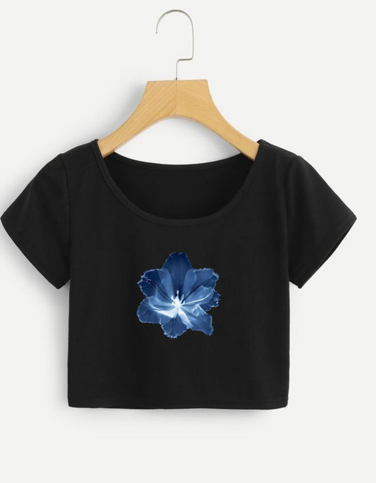 Blue Blossom Minimal Crop Top – Soft & Chic Floral Vibe